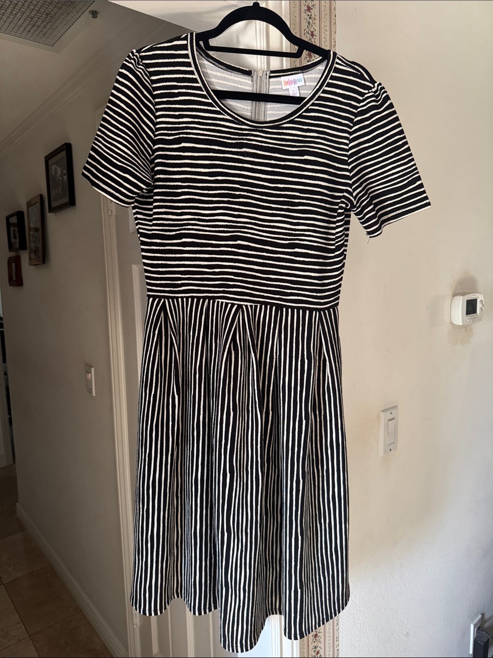 LuLaRoe Amelia Black & White Striped Dress